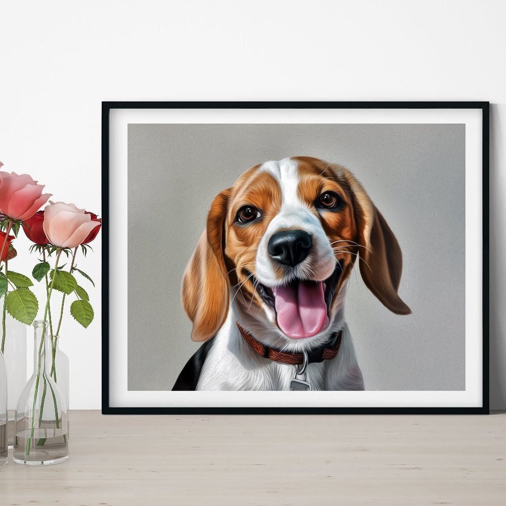 Beagle Puppy Dog Portrait Watercolor Oil Painting Wall‎ Art Print - Picture 3 of 7